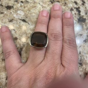 EFFY Smokey Quartz and Silver Ring with Square Face